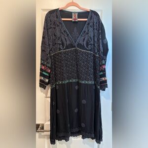 Johnny Was Black and Gray Long Sleeve Dress